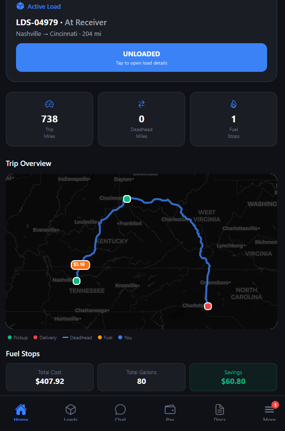 Strivie Driver App Home Screen