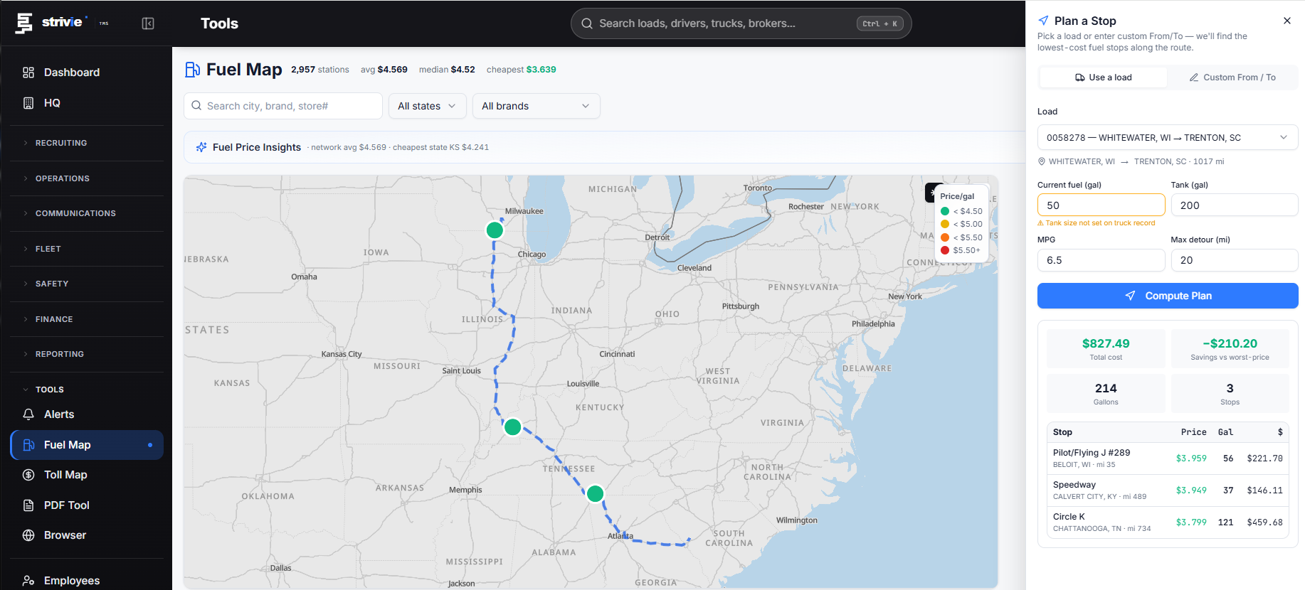 Fuel planning and driver comms in the same system
